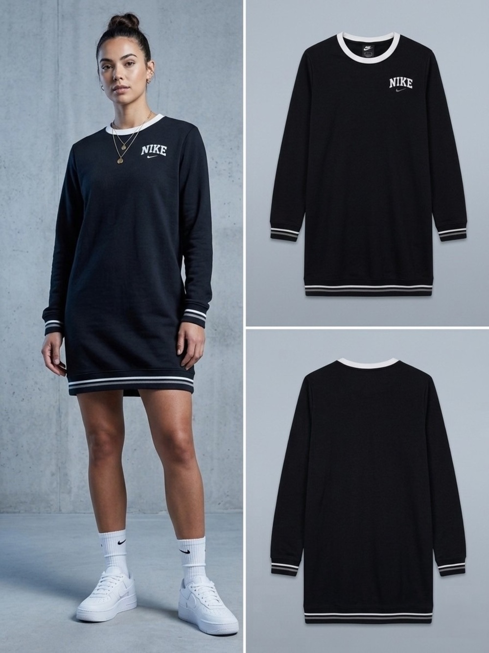 Nike Sportswear Varsity Sweatshirt Dress Black White Women’s M